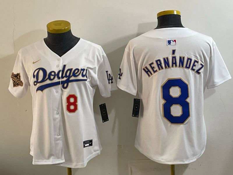 Women 2026 Los Angeles Dodgers #8 Hernandez White Gold Game Nike MLB Jersey style 02